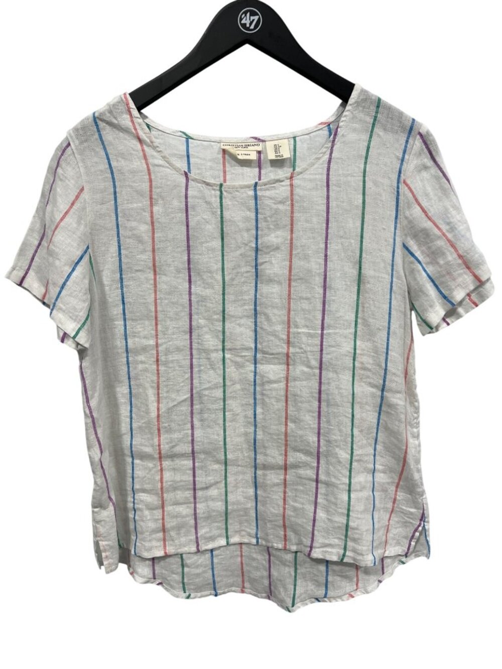 Christian Siriano New York Blouse Small Linen Short Sleeve Multicolor Striped
